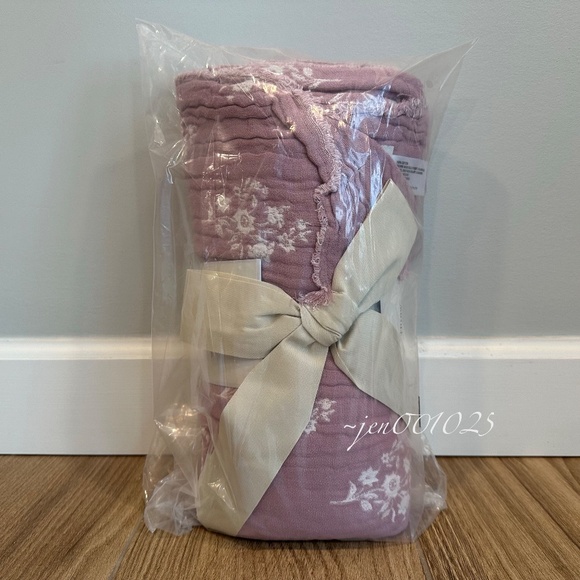 Threshold Studio McGee Floral Block Print Jacquard Throw Purple/Cream - Picture 4 of 7